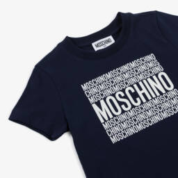 Moschino-Boys Navy Logo Cotton Tee | Childrensalon Outlet
