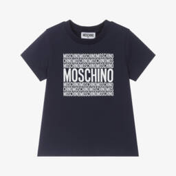 Moschino-Boys Navy Logo Cotton Tee | Childrensalon Outlet