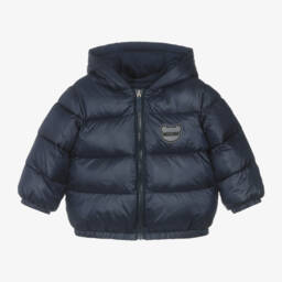 Moschino Baby-Boys Navy Quilted Hooded Coat | Childrensalon Outlet