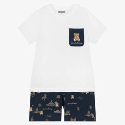 Moschino-Boys Navy & White Cotton Ensemble | Childrensalon Outlet