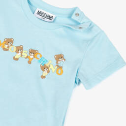 Moschino-Boys Sky Blue Logo Tee | Childrensalon Outlet