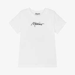 Moschino-Boys Soft Cotton White Logo Tee | Childrensalon Outlet