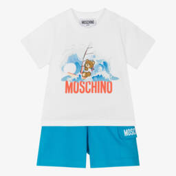 Moschino-Boys Surfing Bear Blue Outfit Set | Childrensalon Outlet