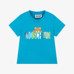 Moschino-Boys Teal Bear Print Tee | Childrensalon Outlet