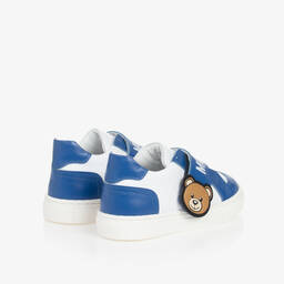 Moschino Kid-Teen-Boys White & Blue Leather Bear Trainers | Childrensalon Outlet