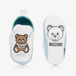 Moschino Baby-Boys White & Blue Leather Pre-Walkers | Childrensalon Outlet