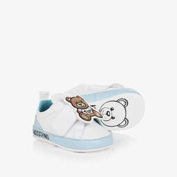 Moschino Baby-Boys White & Blue Leather Pre-Walkers | Childrensalon Outlet