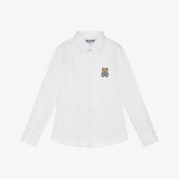 Moschino-Рубашка из белого хлопка с медвежьей эмблемой для мальчиков | Childrensalon Outlet