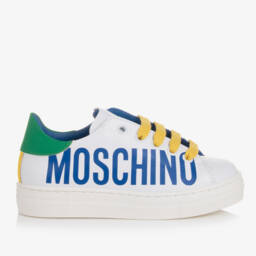 Moschino Кид-Тин-Кожаные кроссовки с логотипом белые для мальчиков | Childrensalon Outlet