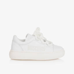 Moschino-Boys White Leather Logo Sneakers | Childrensalon Outlet