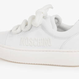 Moschino-Boys White Leather Logo Sneakers | Childrensalon Outlet