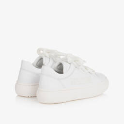 Moschino-Boys White Leather Logo Sneakers | Childrensalon Outlet
