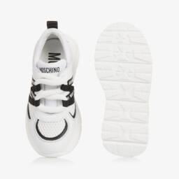 Moschino-Boys White Leather Mesh Sneakers | Childrensalon Outlet