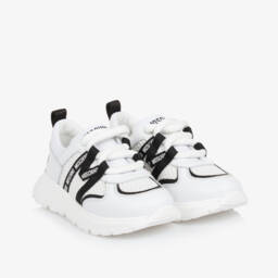 Moschino-Boys White Leather Mesh Sneakers | Childrensalon Outlet