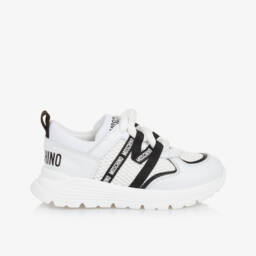 Moschino-Boys White Leather Mesh Sneakers | Childrensalon Outlet