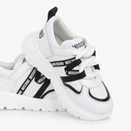 Moschino-Boys White Leather Mesh Sneakers | Childrensalon Outlet