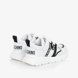 Moschino-Boys White Leather Mesh Sneakers | Childrensalon Outlet