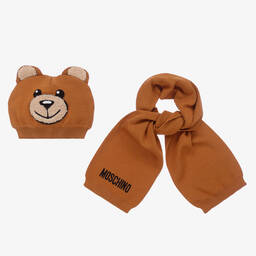 Moschino Малыши-Коричневый шарф и шапка Медвежонок | Childrensalon Outlet