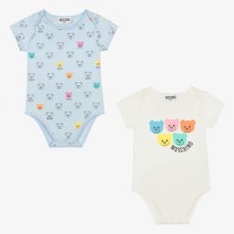 Moschino Baby-أوفرول بادي قطن لون عاجي وأزرق باهت للأطفال (عدد 2) | Childrensalon Outlet