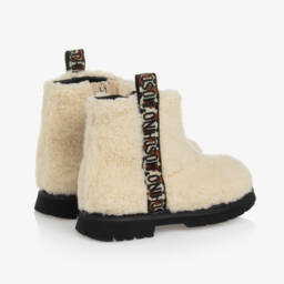 Moschino-Girls Beige Plush Fleece Boots | Childrensalon Outlet