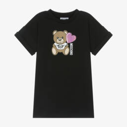 Moschino-Girls Black Bear Heart Cotton Dress | Childrensalon Outlet