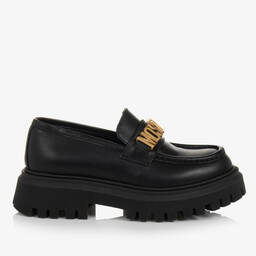 Moschino Kid-Teen-Girls Black Chunky Leather Loafers | Childrensalon Outlet