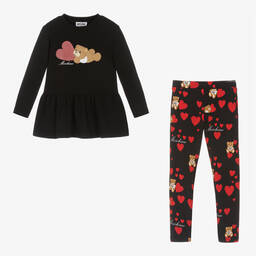 Moschino Kid-Teen-Girls Black Cotton Leggings Set | Childrensalon Outlet