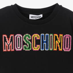 Moschino Kid-Teen-Girls Black Embroidered Logo T-Shirt | Childrensalon Outlet