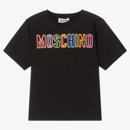 Moschino Kid-Teen-Girls Black Embroidered Logo T-Shirt | Childrensalon Outlet