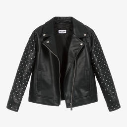 Moschino Kid-Teen-Girls Black Faux Leather Bikers Jacket | Childrensalon Outlet