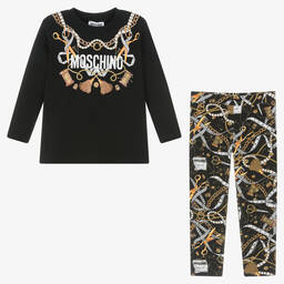 Moschino Кид-Тин-Черно-золотистый топ и легинсы из хлопка | Childrensalon Outlet