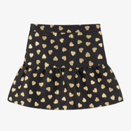 Moschino Kid-Teen-Girls Black Gold Heart Pattern Skirt | Childrensalon Outlet