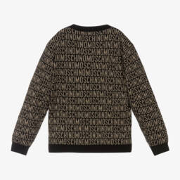 Moschino Kid-Teen-Girls Black & Gold Jacquard Knit Top | Childrensalon Outlet
