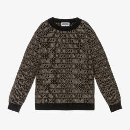 Moschino Kid-Teen-Girls Black & Gold Jacquard Knit Top | Childrensalon Outlet