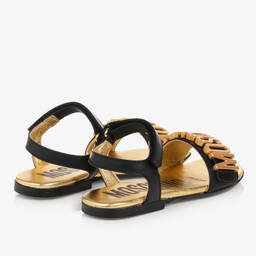 موسكينو Kid-Teen-صندل جلد لون أسود وذهبي للبنات | Childrensalon Outlet