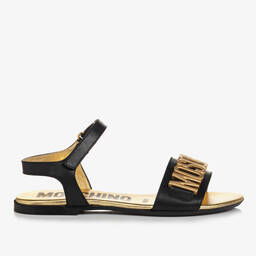 موسكينو Kid-Teen-صندل جلد لون أسود وذهبي للبنات | Childrensalon Outlet