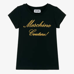 Moschino Kid-Teen-Girls Black & Gold Logo T-Shirt | Childrensalon Outlet