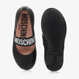 Moschino Kid-Teen-Girls Black Leather Ballerina Pumps | Childrensalon Outlet