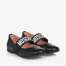 Moschino Kid-Teen-Girls Black Leather Ballerina Pumps | Childrensalon Outlet