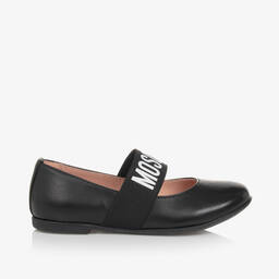 Moschino Kid-Teen-Girls Black Leather Ballerina Pumps | Childrensalon Outlet