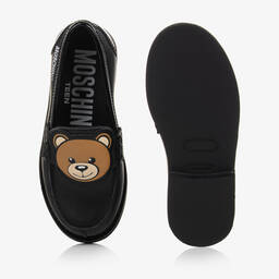 Moschino Кид-Тин-Черные кожаные лоферы с медвежатами | Childrensalon Outlet