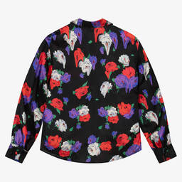 Moschino Кид-Тин-Черная блузка из вискозы с розами для девочек | Childrensalon Outlet