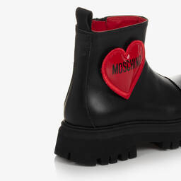 Moschino Kid-Teen-بوت جلد بطبعة قلب لون أسود وأحمر للبنات | Childrensalon Outlet