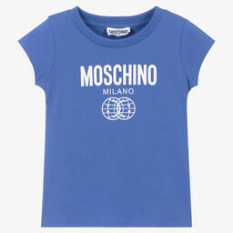 Moschino Kid-Teen-Girls Blue Double Smiley Logo T-Shirt | Childrensalon Outlet