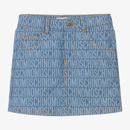 Moschino Kid-Teen-Girls Blue Jacquard Denim Skirt | Childrensalon Outlet