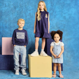 Moschino-Платье из хлопкового поплина синее для девочек | Childrensalon Outlet