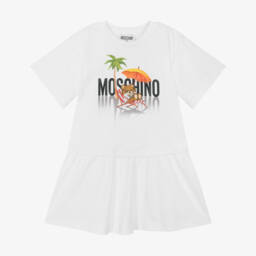 Moschino-Girls Cotton Tee Dress in White | Childrensalon Outlet