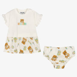Moschino Baby-Girls Cream Bear Print Dress Set | Childrensalon Outlet