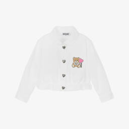 Moschino-جاكيت دنيم قطني بلون كريمي للبنات | Childrensalon Outlet