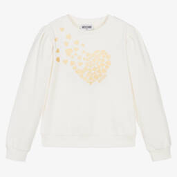 Moschino Kid-Teen-Girls Cream Cotton Heart Design Sweatshirt | Childrensalon Outlet